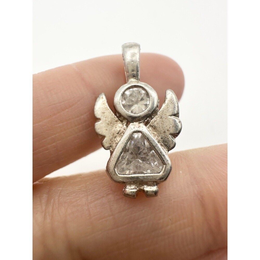 925 Sterling Silver Angel Triangle Birthstone CZ Pendant Charm